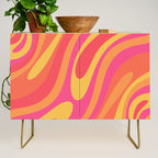 Wavy Loops Retro Abstract Pattern in Hot Pink Magenta Orange Mustard Credenza Gallery Image 1