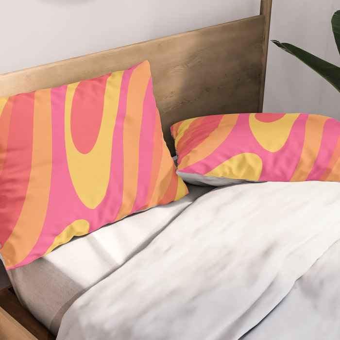 Wavy Loops Retro Abstract Pattern in Hot Pink Magenta Orange Mustard Pillow Sham Gallery Image 2
