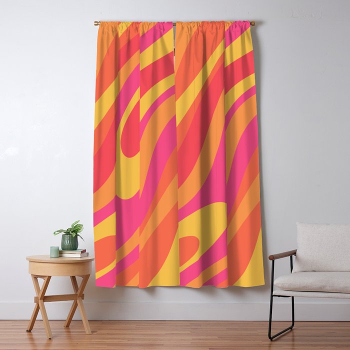 Wavy Loops Retro Abstract Pattern in Hot Pink Magenta Orange Mustard Window Curtain Gallery Image 5