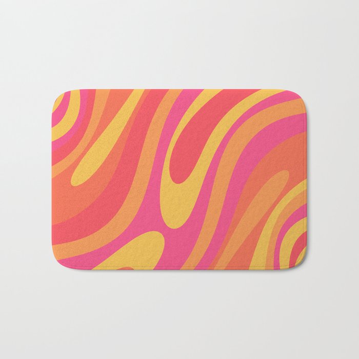 Wavy Loops Retro Abstract Pattern in Hot Pink Magenta Orange Mustard Bath Mat Gallery Image 1