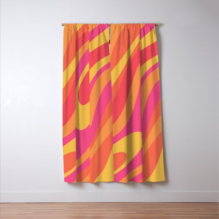 Wavy Loops Retro Abstract Pattern in Hot Pink Magenta Orange Mustard Window Curtain Gallery Image 3