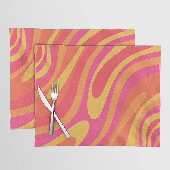 Wavy Loops Retro Abstract Pattern in Hot Pink Magenta Orange Mustard Placemat Gallery Image 1
