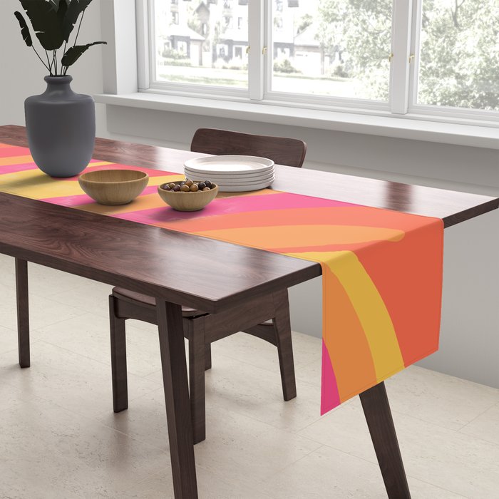 Wavy Loops Retro Abstract Pattern in Hot Pink Magenta Orange Mustard Table Runner Gallery Image 2