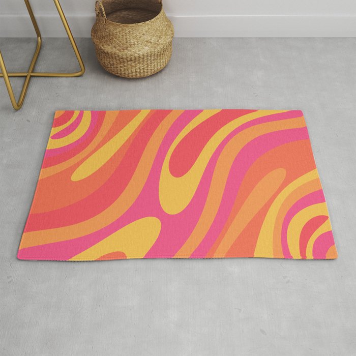 Wavy Loops Retro Abstract Pattern in Hot Pink Magenta Orange Mustard Rug Gallery Image 1