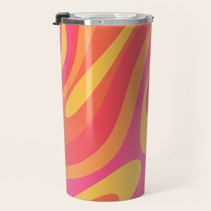 Wavy Loops Retro Abstract Pattern in Hot Pink Magenta Orange Mustard Travel Mug Gallery Image 3