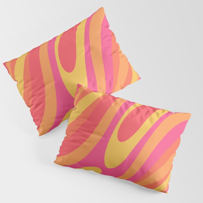 Wavy Loops Retro Abstract Pattern in Hot Pink Magenta Orange Mustard Pillow Sham Gallery Image 1