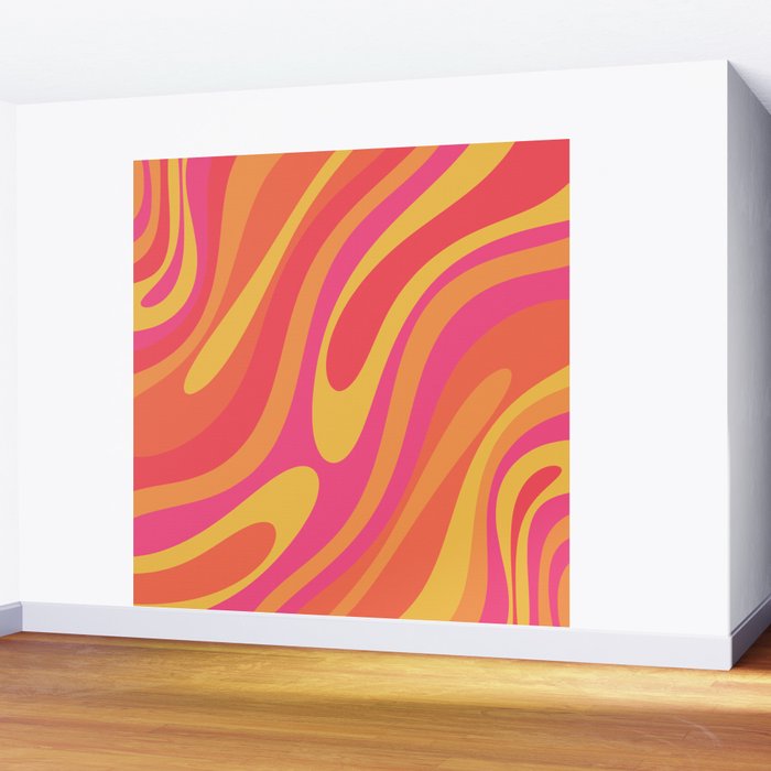 Wavy Loops Retro Abstract Pattern in Hot Pink Magenta Orange Mustard Wall Mural Gallery Image 2