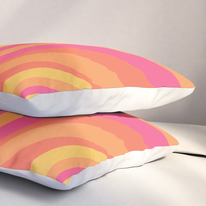 Wavy Loops Retro Abstract Pattern in Hot Pink Magenta Orange Mustard Pillow Sham Gallery Image 3
