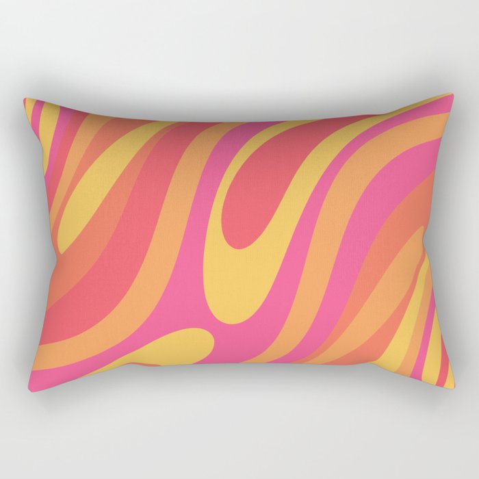 Wavy Loops Retro Abstract Pattern in Hot Pink Magenta Orange Mustard Rectangular Pillow Gallery Image 1