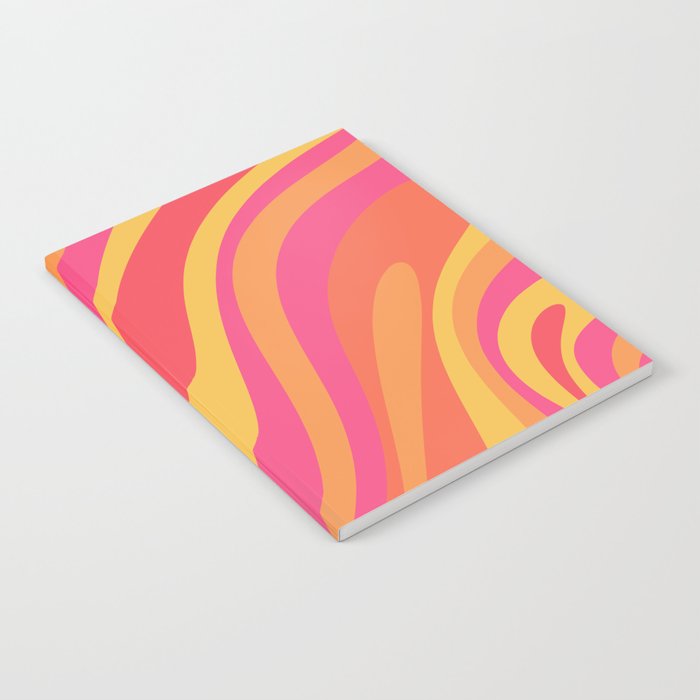 Wavy Loops Retro Abstract Pattern in Hot Pink Magenta Orange Mustard Notebook Gallery Image 1