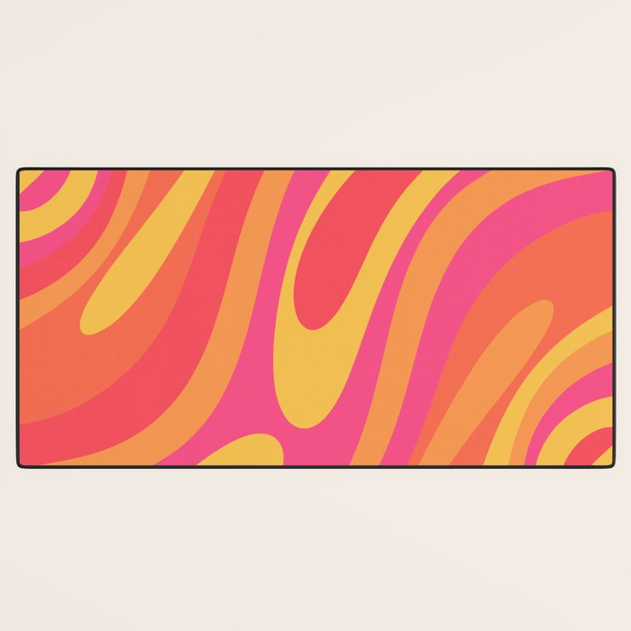 Wavy Loops Retro Abstract Pattern in Hot Pink Magenta Orange Mustard Desk Mat Gallery Image 3