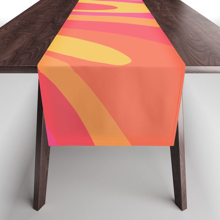 Wavy Loops Retro Abstract Pattern in Hot Pink Magenta Orange Mustard Table Runner Gallery Image 1