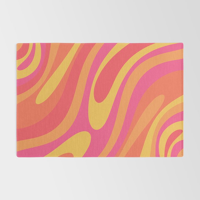 Wavy Loops Retro Abstract Pattern in Hot Pink Magenta Orange Mustard Rug Gallery Image 2