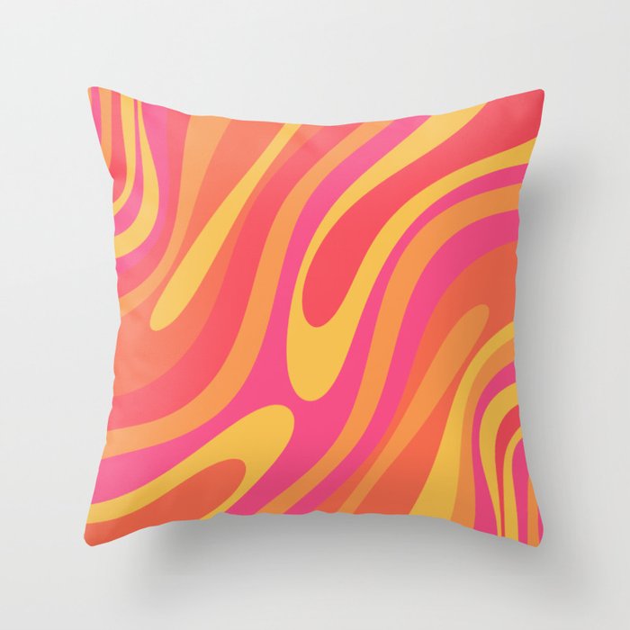 Wavy Loops Retro Abstract Pattern in Hot Pink Magenta Orange Mustard Throw Pillow Gallery Image 6