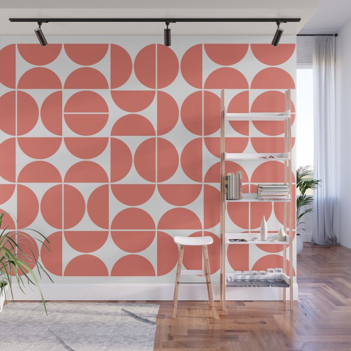 Mid Century Modern Geometric 04 Living Coral Wall Mural Gallery Image 1