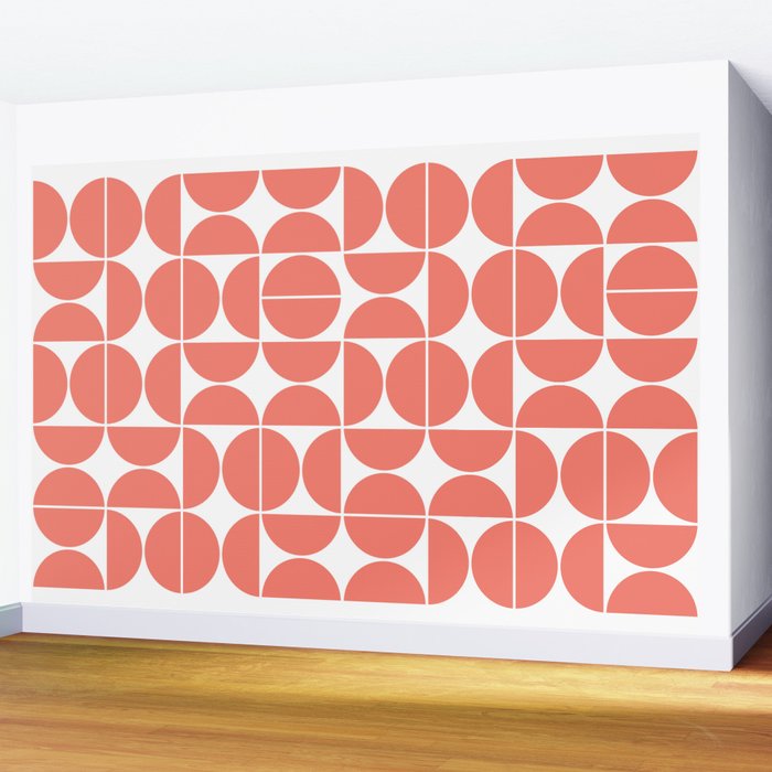 Mid Century Modern Geometric 04 Living Coral Wall Mural Gallery Image 2