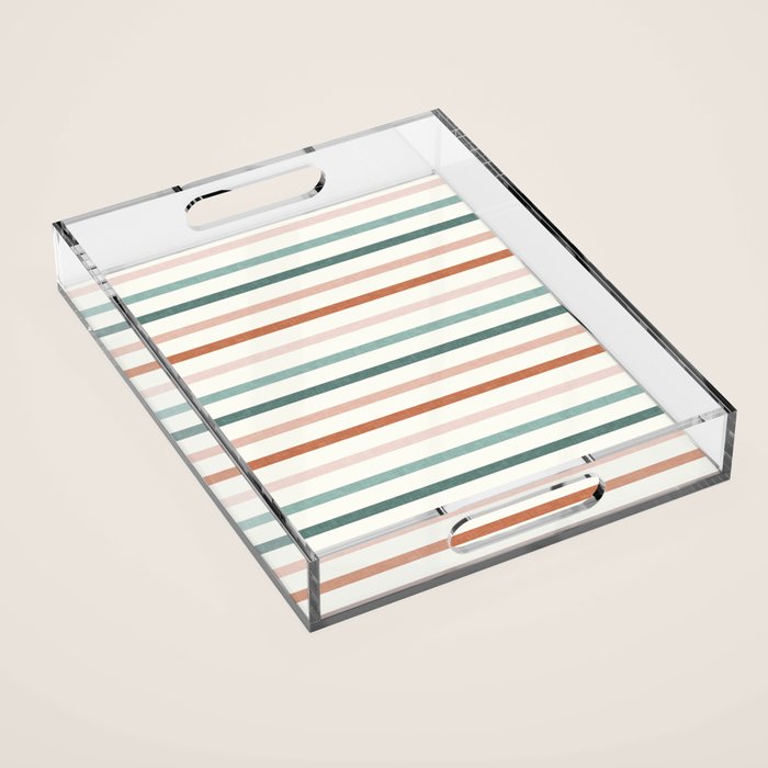 sunset stripes in terra cotta and jade Acrylic Tray Gallery Image 1