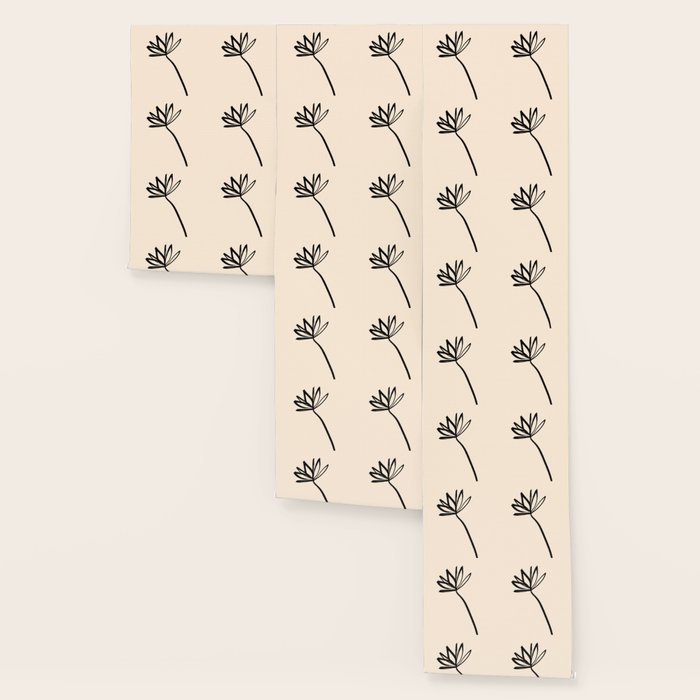 Minimalist Flower Black and Almond Cream Wallpaper Gallery Image 3