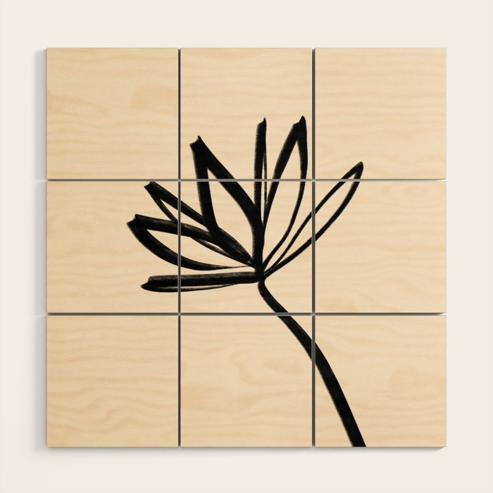 Minimalist Flower Black and Almond Cream Wood Wall Art Gallery Image 1
