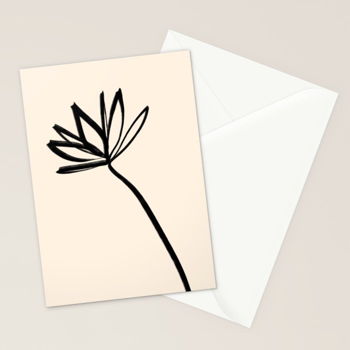 Minimalist Flower Black and Almond Cream Stationery Card Gallery Image 2