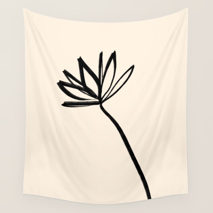 Minimalist Flower Black and Almond Cream Wall Tapestry Gallery Image 1