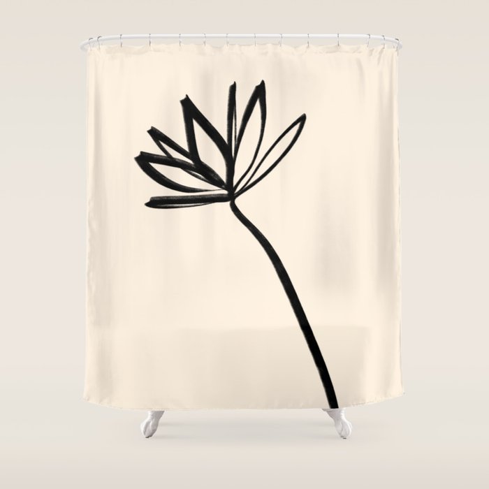 Minimalist Flower Black and Almond Cream Shower Curtain Gallery Image 1