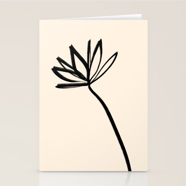 Minimalist Flower Black and Almond Cream Stationery Card Gallery Image 2