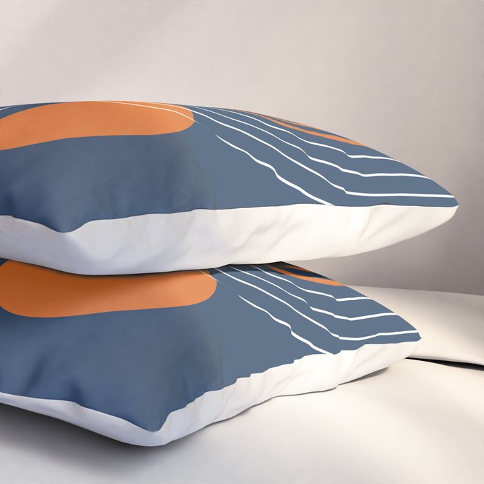 Mid Century Modern Geometric 111 in Navy Blue and Vintage Orange (Rainbow and Sun Abstraction) Pillow Sham Gallery Image 3