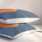Mid Century Modern Geometric 111 in Navy Blue and Vintage Orange (Rainbow and Sun Abstraction) Pillow Sham Gallery Image 3