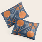 Mid Century Modern Geometric 111 in Navy Blue and Vintage Orange (Rainbow and Sun Abstraction) Pillow Sham Gallery Image 3
