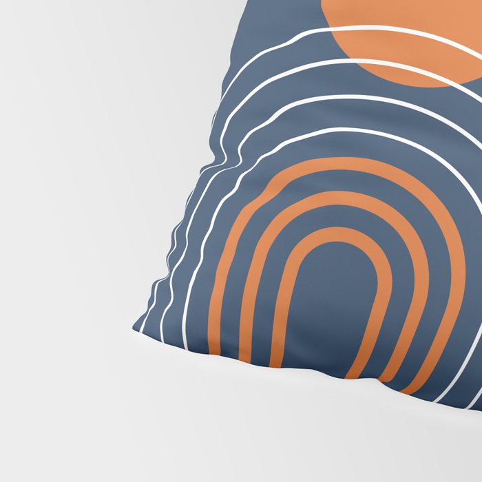Mid Century Modern Geometric 111 in Navy Blue and Vintage Orange (Rainbow and Sun Abstraction) Pillow Sham Gallery Image 4