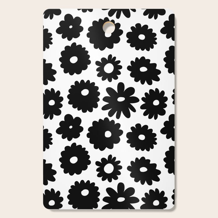 Black and white retro flower art pattern Cutting Board Gallery Image 1