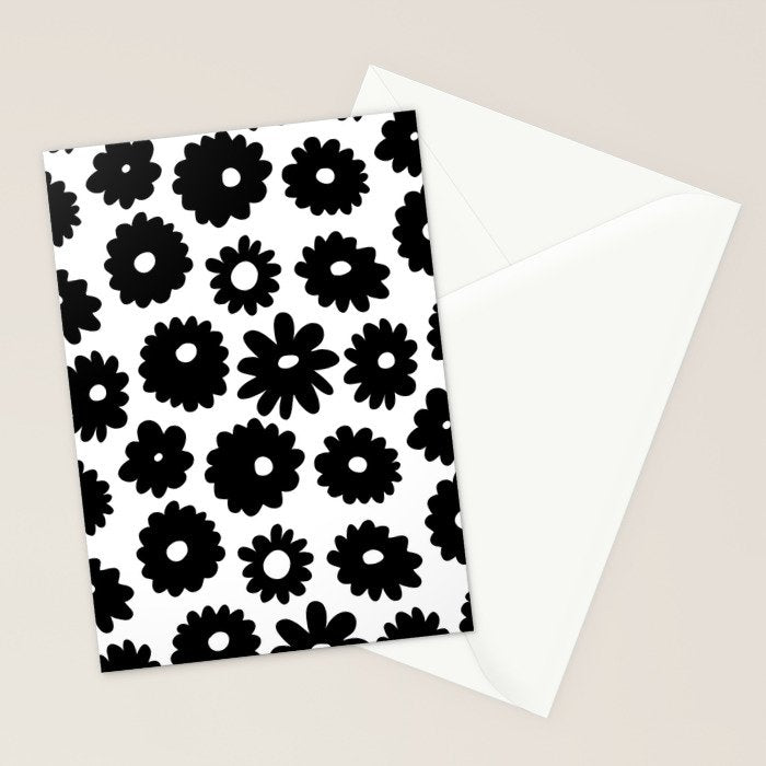 Black and white retro flower art pattern Stationery Card Gallery Image 2