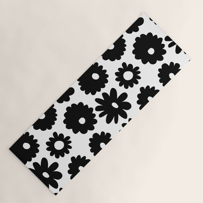 Black and white retro flower art pattern Yoga Mat Gallery Image 1