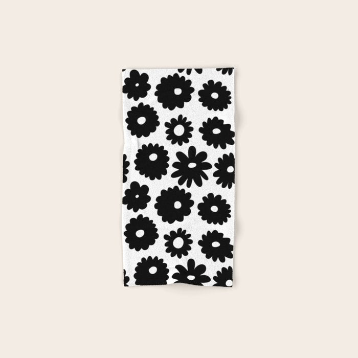 Black and white retro flower art pattern Bath Towel Gallery Image 1