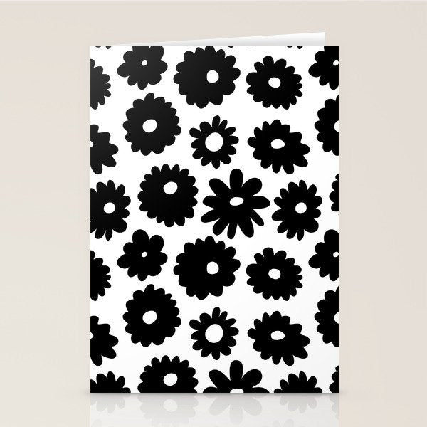 Black and white retro flower art pattern Stationery Card Gallery Image 2