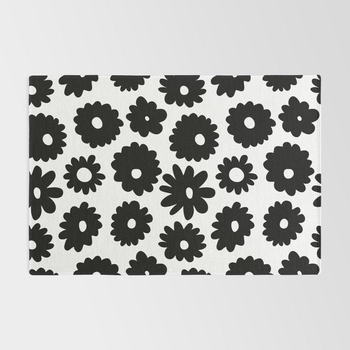Black and white retro flower art pattern Rug Gallery Image 2