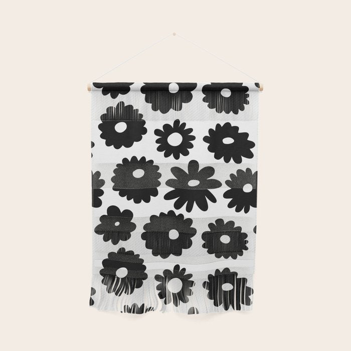 Black and white retro flower art pattern Wall Hanging Gallery Image 1