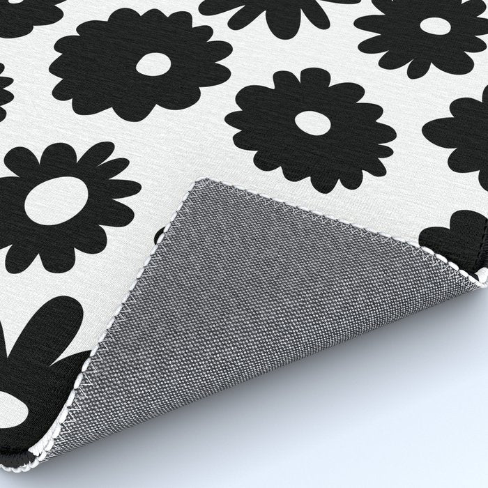 Black and white retro flower art pattern Rug Gallery Image 4