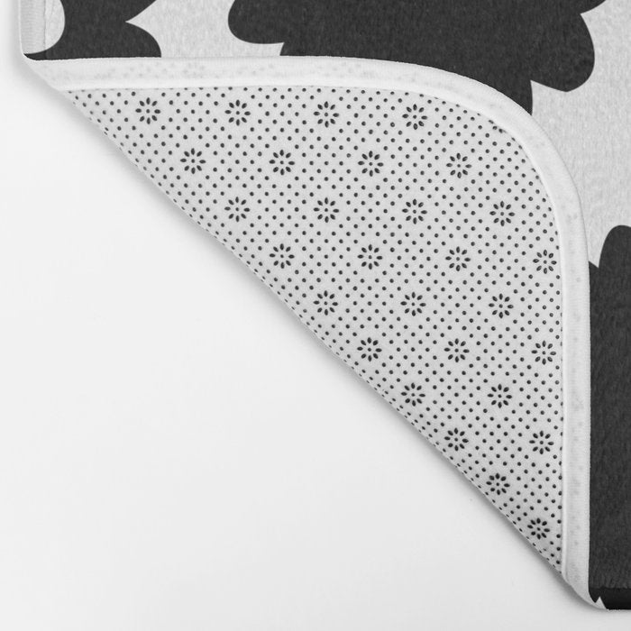 Black and white retro flower art pattern Bath Mat Gallery Image 2