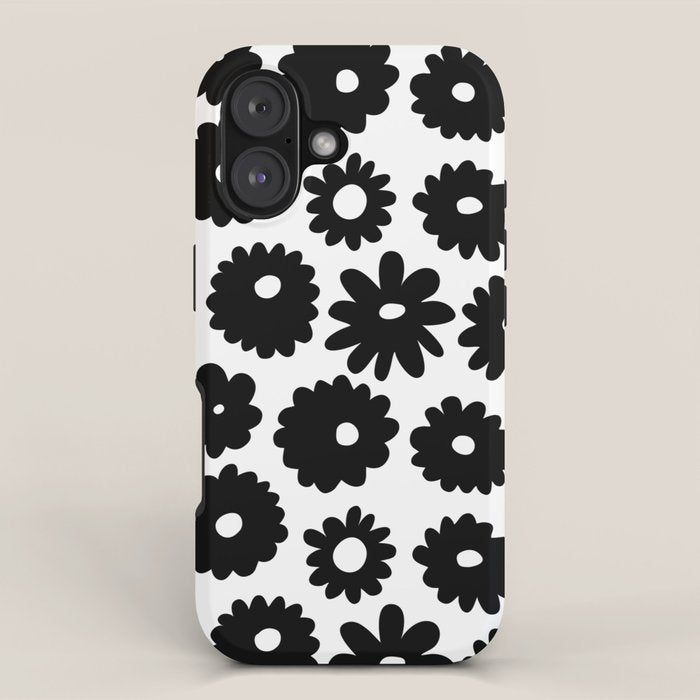 Black and white retro flower art pattern iPhone Case Gallery Image 1