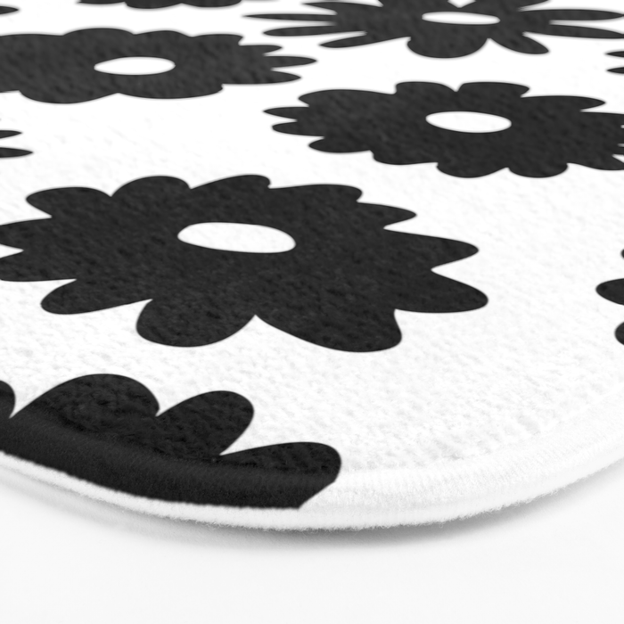 Black and white retro flower art pattern Bath Mat Gallery Image 3