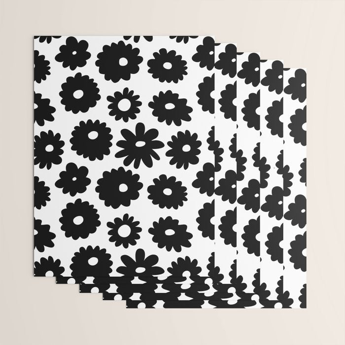 Black and white retro flower art pattern Wrapping Paper Gallery Image 3