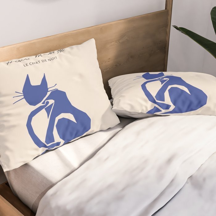 Henri Matisse 'The Night Cat' Blue Feline Abstract Figure Art Pillow Sham Gallery Image 2