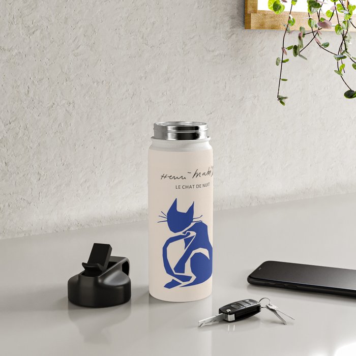 Henri Matisse 'The Night Cat' Blue Feline Abstract Figure Art Water Bottle Gallery Image 4