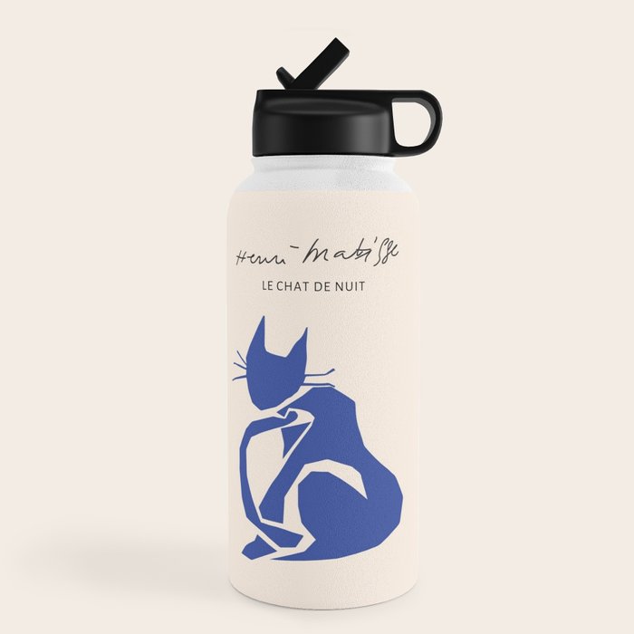 Henri Matisse 'The Night Cat' Blue Feline Abstract Figure Art Water Bottle Gallery Image 4