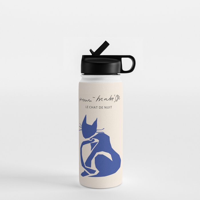 Henri Matisse 'The Night Cat' Blue Feline Abstract Figure Art Water Bottle Gallery Image 1