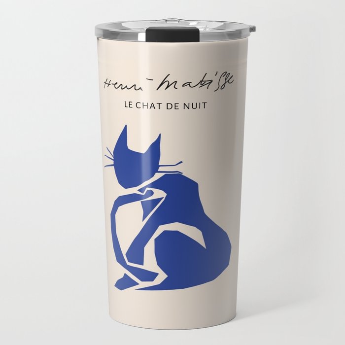 Henri Matisse 'The Night Cat' Blue Feline Abstract Figure Art Travel Mug Gallery Image 1