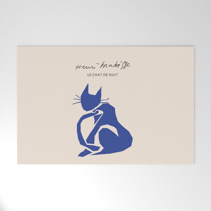 Henri Matisse 'The Night Cat' Blue Feline Abstract Figure Art Welcome Mat Gallery Image 1