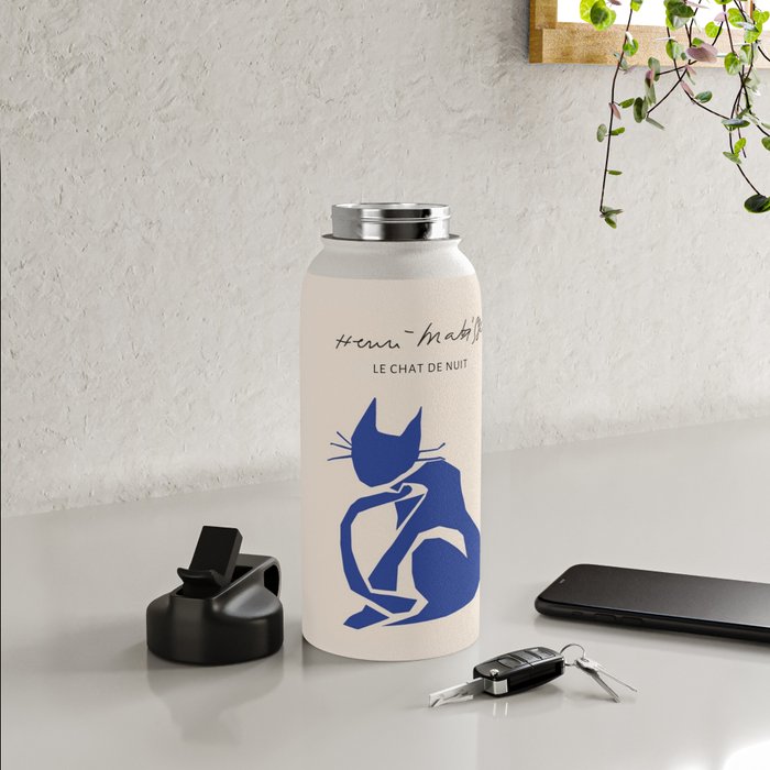 Henri Matisse 'The Night Cat' Blue Feline Abstract Figure Art Water Bottle Gallery Image 4